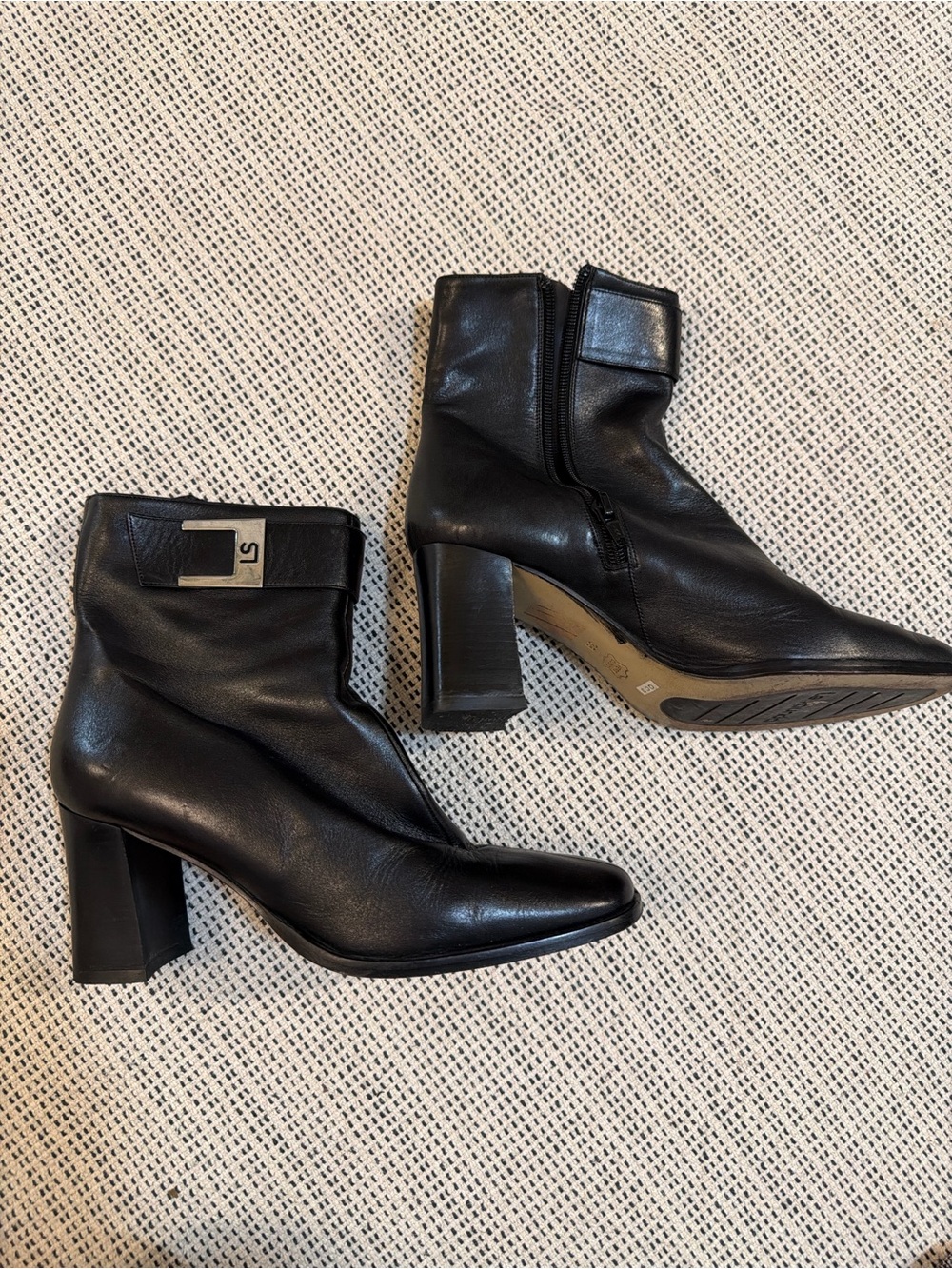 Black Leather Ankle Boots with Block Heel